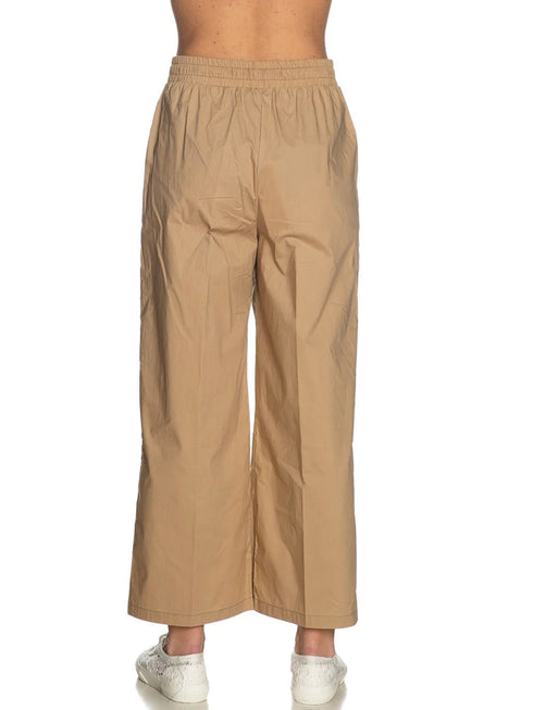 Pantalone Donna con elastico e coulisse tela vela Beige Yes Zee- Francavilla Moda